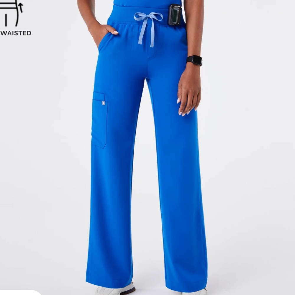 Figs Blue Wide Leg Scrub Pants Relaxed Fit